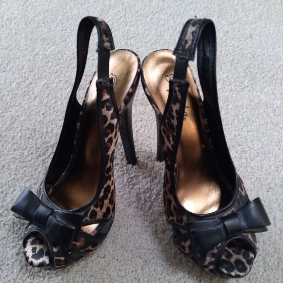 RARE Animal Print Leopard Stilettos Size 6.5M 1" Platform/5.5" Heel - Picture 9 of 11